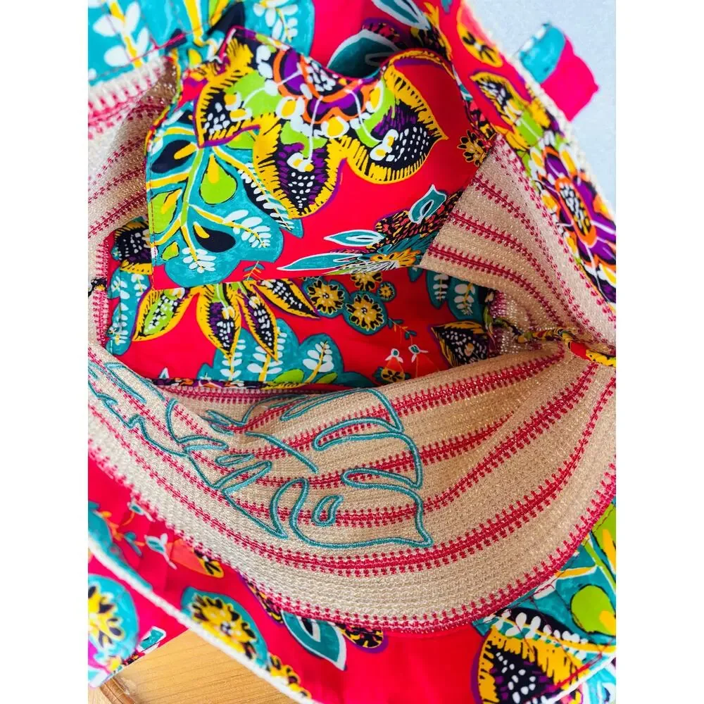 Vera Bradley Rumba Beach Tote Straw Woven Pool Bag Tropical Resort Travel Large